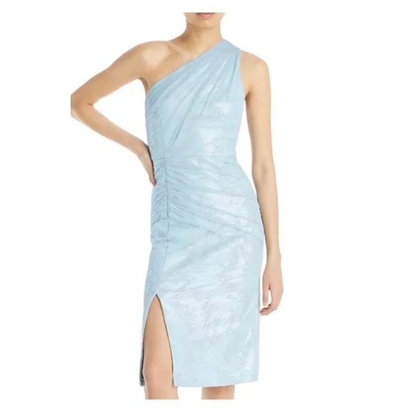 NWT Aidan Mattox Ice Blue One Shoulder Sequin Mesh Cocktail Dress Size 4 - Picture 11 of 15